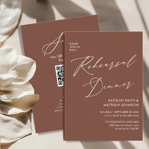 Elegant Script Terracotta Rehearsal Dinner QR Code Invitation