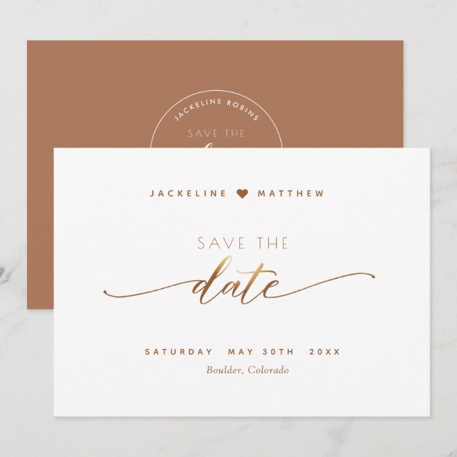 Elegant Script, Terracotta, Simple Wedding Save The Date (Front/Back)