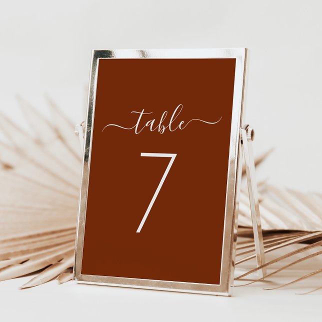 Elegant Script Terracotta Table Number Card (Creator Uploaded)