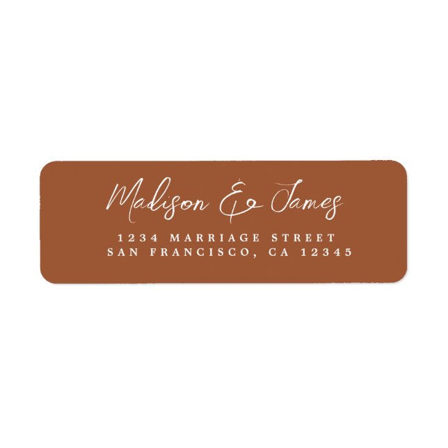 Elegant Script TerraCotta Wedding Return Address (Front)