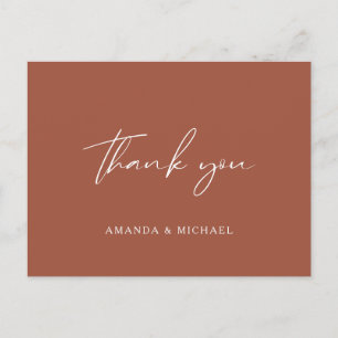 Elegant Script Terracotta Wedding Thank You Postcard