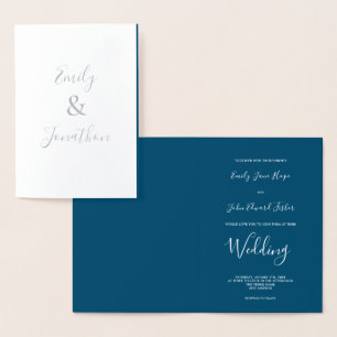 Elegant Script Text Names Silver Wedding Foil Card