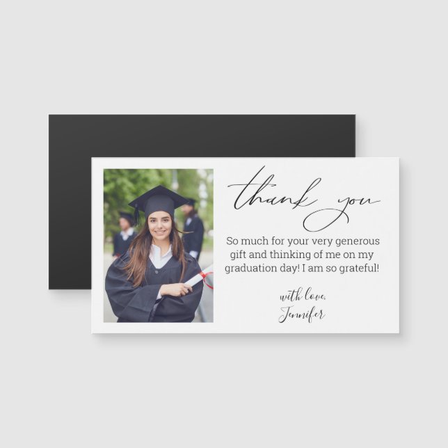 elegant script thank you graduation photo magnet (Front/Back)