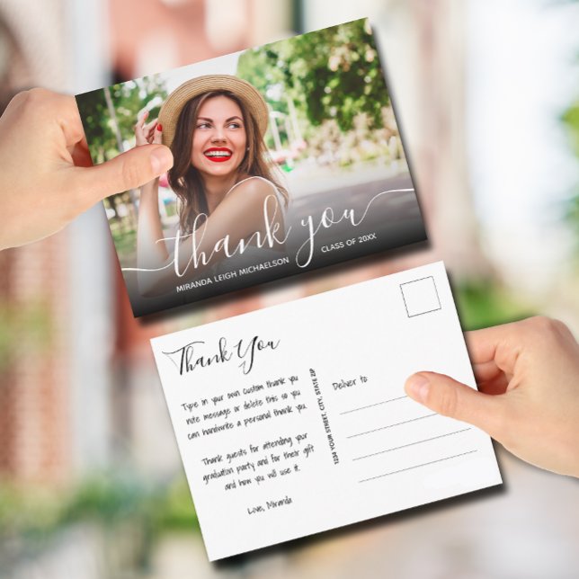 Elegant Script Thank You Photo Graduation Postcard (Creator Uploaded)
