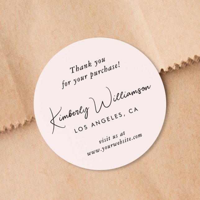 Elegant Script Thank You Pink Classic Round Sticker (Creator Uploaded)