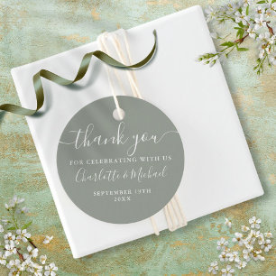 Elegant Script Thank You Sage Green Wedding Favour Tags
