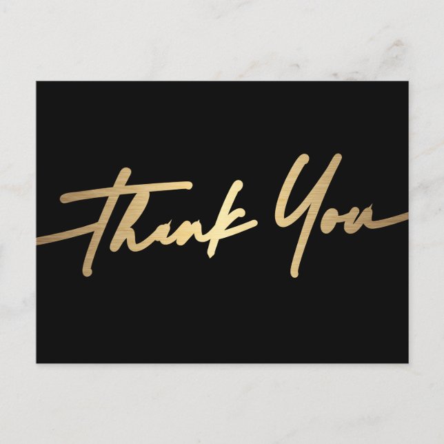 Elegant script thank you stylish black postcard (Front)