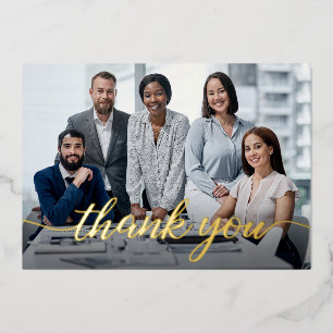Elegant Script Thank you Team Photo Business Foil Holiday Card