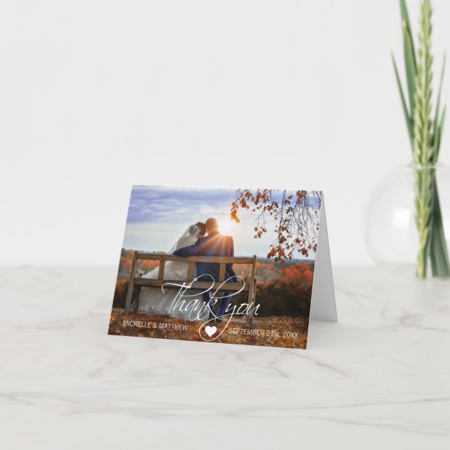 Elegant Script THANK YOU wedding note card | PHOTO (Front)