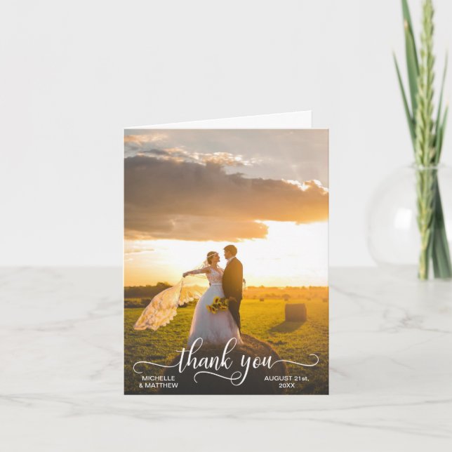 Elegant Script THANK YOU wedding note card | PHOTO (Front)