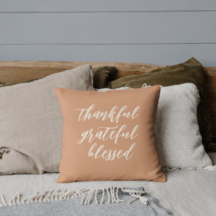 Elegant Script Thankful Grateful Blessed Quote Throw Pillow