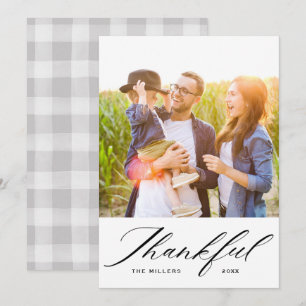 Elegant Script Thankful Photo Collage Thanksgving Holiday Card