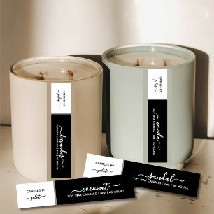 Elegant Script Thin Black & White Candle Label