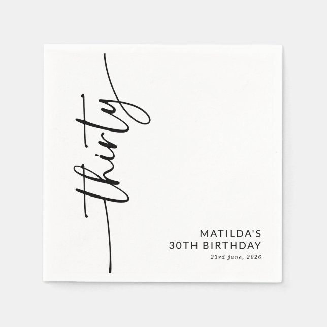 Elegant Script Thirty 30th Birthday Napkin (Front)