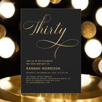 Elegant Script Thirty Black Gold 30th Birthday