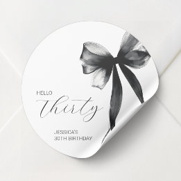Elegant Script Thirty Bow 30th Birthday Party Classic Round Sticker