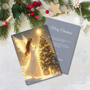Elegant Script Tree Non Photo Christian Angel  Holiday Card