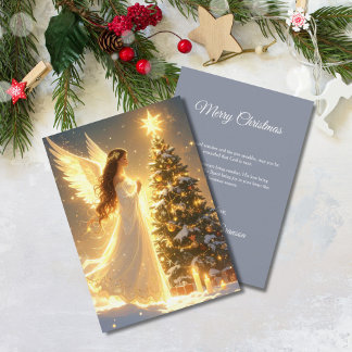 Elegant Script Tree Non Photo Christian Angel  Holiday Card