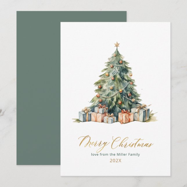 Elegant Script Tree Non Photo Christmas Cards (Front/Back)