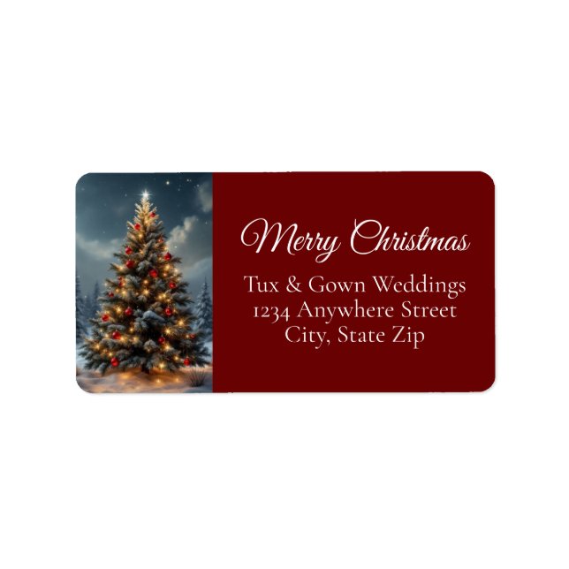 Elegant Script Tree Non Photo Red Christmas Tree Label (Front)