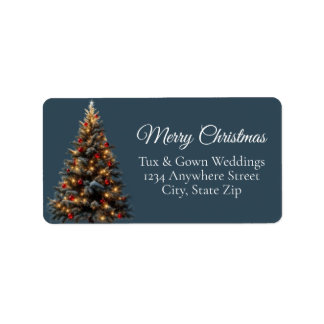 Elegant Script Tree Non Photo Red Christmas Tree Label