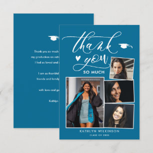 Elegant Script Turquoise Chic 4 Photo Graduation Thank You Card