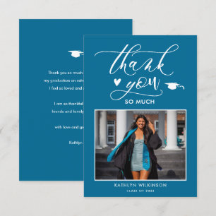 Elegant Script Turquoise Photo Simple Graduation Thank You Card