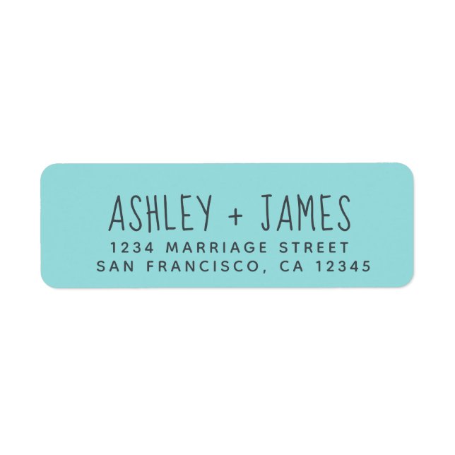 Elegant Script Turquoise Wedding Return Address (Front)