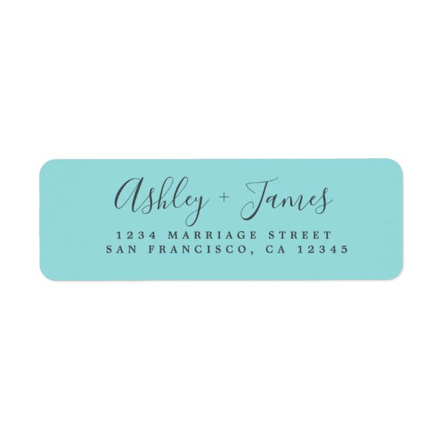Elegant Script Turquoise Wedding Return Address (Front)