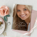 Elegant Script | Two Photo Graduation Announcement<br><div class="desc">This lovely, elegant 2024 graduation announcement features two photos of the college or high school graduate. Swirly, modern white script calligraphy appears on an overlay along with two photos of the graduate. You can adjust the wording on the back of the card to make this either a simple graduation announcement,...</div>
