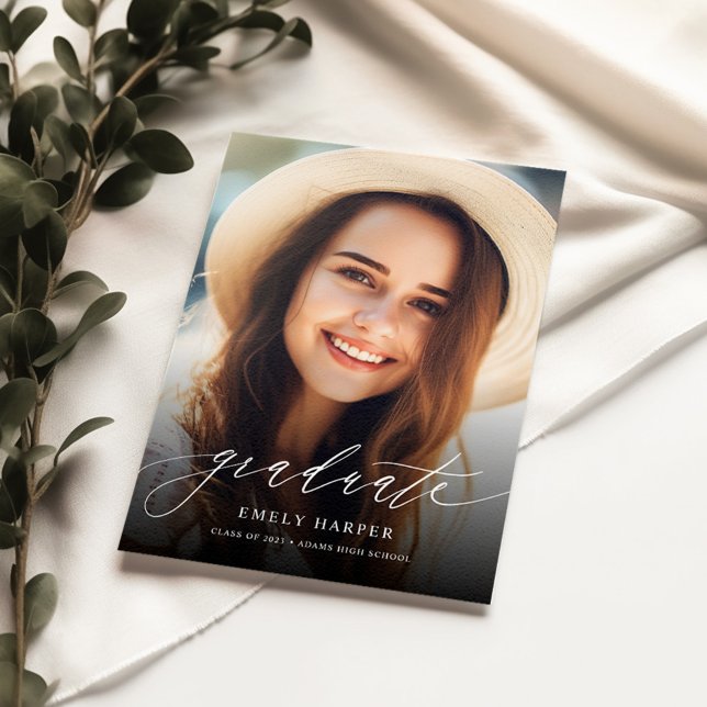 Elegant Script Two Photo Graduation Announcement (Creator Uploaded)