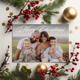 Elegant Script Two Photo Merry Christmas Holiday Card