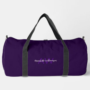 Elegant Script Type Initials & Name Deep Violet Duffle Bag