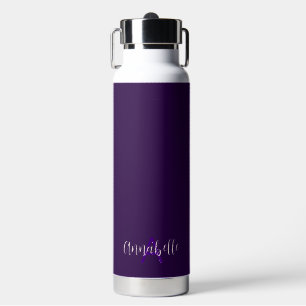 Elegant Script Type Initials & Name Deep Violet Water Bottle