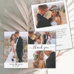 Elegant Script Typography 4 Photo Collage Wedding  Thank You Card<br><div class="desc">Modern Minimalist Elegant Script 4 Photo Collage Wedding Thank You Card. Stylish wedding thank you card template featuring 4 (four) photo on the front and one photo on the back. With the text "Thank you" in a swirly hand lettering typography script font with swash tail in black colour on white...</div>