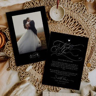 Elegant Script Typography Black Wedding Thank You Card