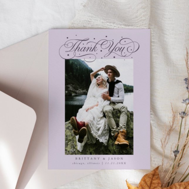 Elegant Script Typography Dots Wedding Purple Thank You Card (Creator Uploaded)