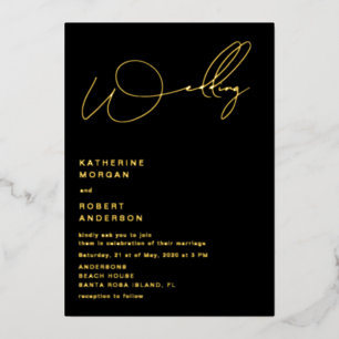 elegant script typography foil wedding invitation 
