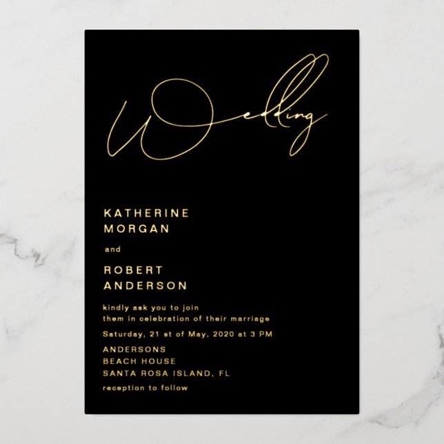 elegant script typography foil wedding invitation  (Front)