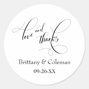 Elegant Script Typography Love & Thanks Simple Classic Round Sticker