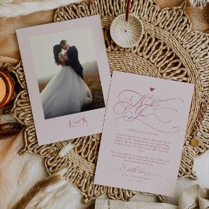 Elegant Script Typography Pink Wedding Thank You Card