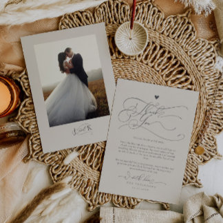 Elegant Script Typography Sand Wedding Thank You Card