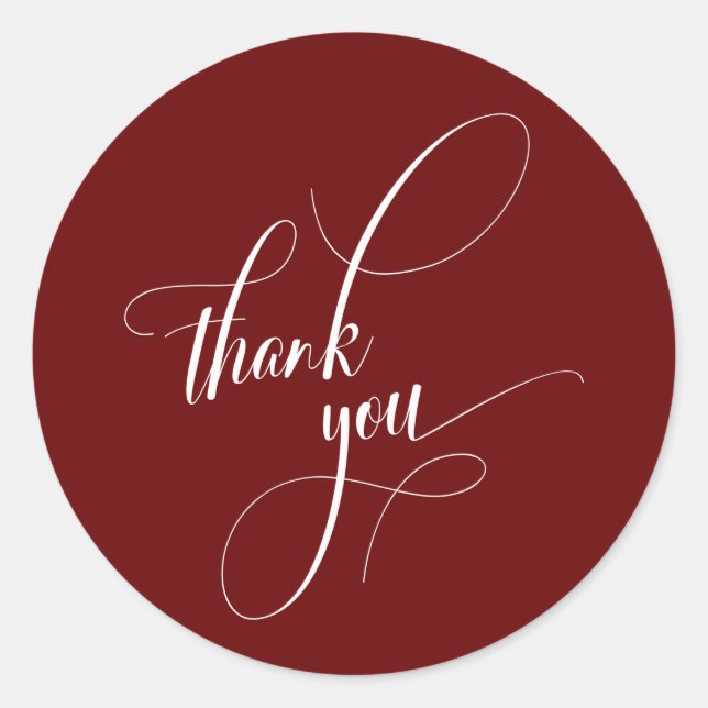 Elegant Script Typography Thank You Burgundy Classic Round Sticker (Front)