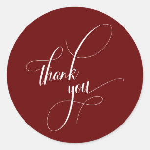 Elegant Script Typography Thank You Burgundy Classic Round Sticker