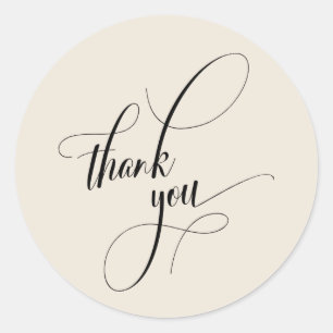 Elegant Script Typography Thank You Cream Classic Round Sticker