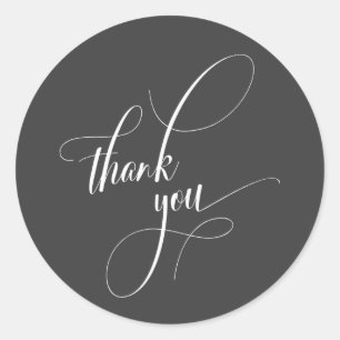 Elegant Script Typography Thank You Dark Grey Classic Round Sticker