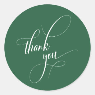 Elegant Script Typography Thank You Leaf Green Classic Round Sticker