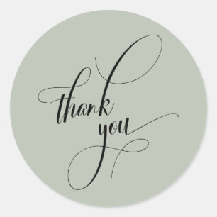 Elegant Script Typography Thank You Sage Green Classic Round Sticker