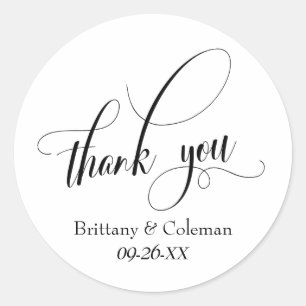 Elegant Script Typography Thank You Simple Classic Round Sticker