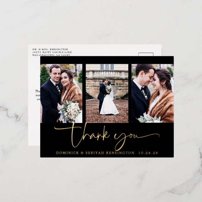 Elegant Script Typography Wedding Thank You Foil Invitation Postcard (Front/Back)